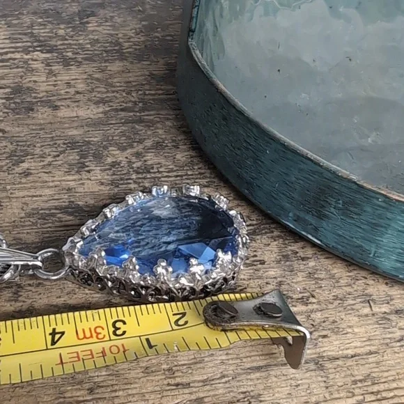 Vintage Silver Necklace with Large Blue Jewel Stone - Picture 7 of 7